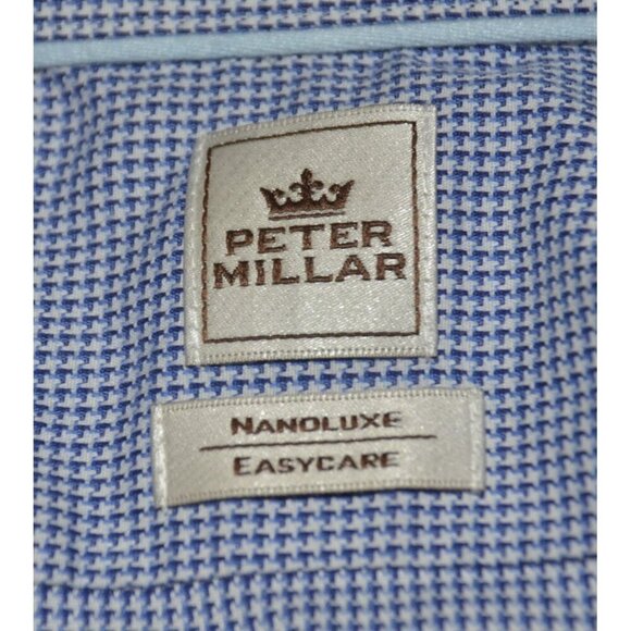 Peter Millar Easycare Mens Blue Checked Long Sleeve Button Down Shirt 17.5 Xlong - Picture 7 of 8
